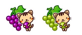 ブドウを持つネコちゃんイラスト（季節の動物）｜フリー素材｜素材のプチッチ