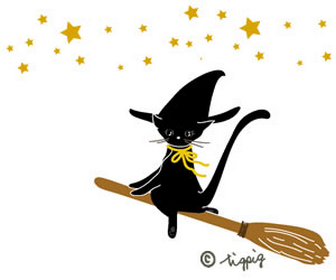 ハロウィン魔女の黒猫と星のイラスト:300×25 0pix | イラスト制作,ロゴ,webデザイン tigpig