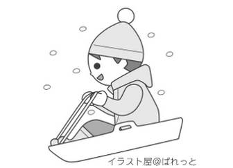 » 冬のソリ遊び・雪遊びの子供のイラスト / 白黒印刷用 | 可愛い無料イラストのフリー素材集
