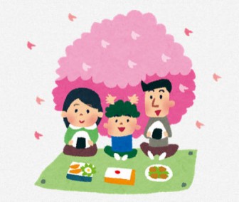 お花見のイラスト「家族でピクニック」 